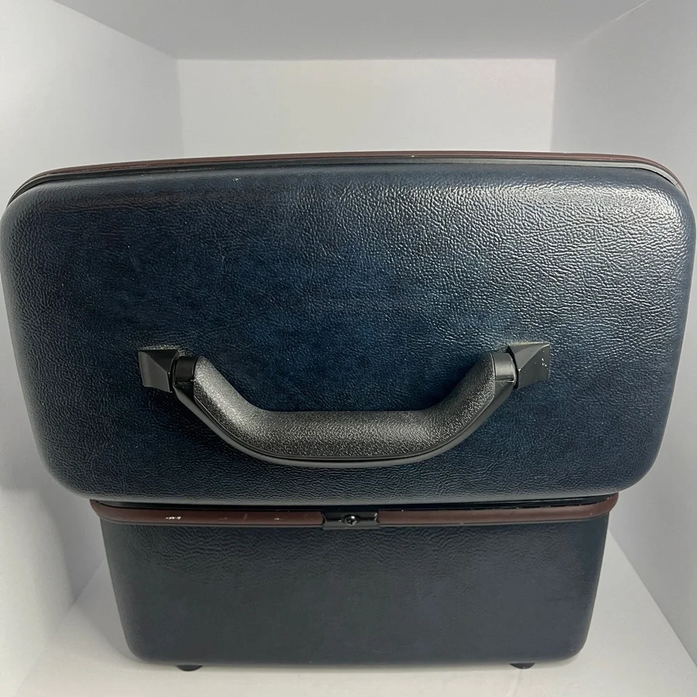 Vintage Samsonite Silhouette 4 Cosmetic Makeup Travel Case Navy/Black/ Burgundy